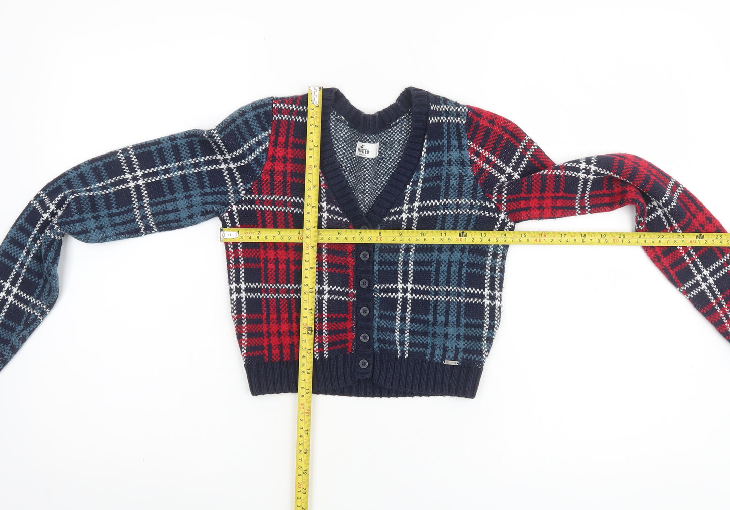 Hollister Womens Multicoloured Check Knit V-Neck Cardigan XS
