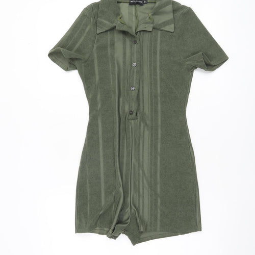 PrettyLittleThing Women’s Green Size 8 Collared Short Sleeve Playsuit