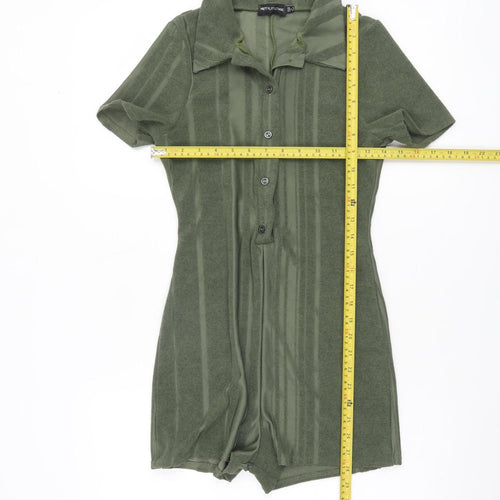 PrettyLittleThing Women’s Green Size 8 Collared Short Sleeve Playsuit