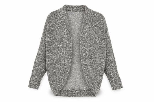 Front view of Darling Not Darling Women's Grey Open Knit Dolman Sleeve Cardigan M