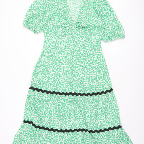 Savida Women’s Green Floral Midi Fit & Flare Dress Size 12