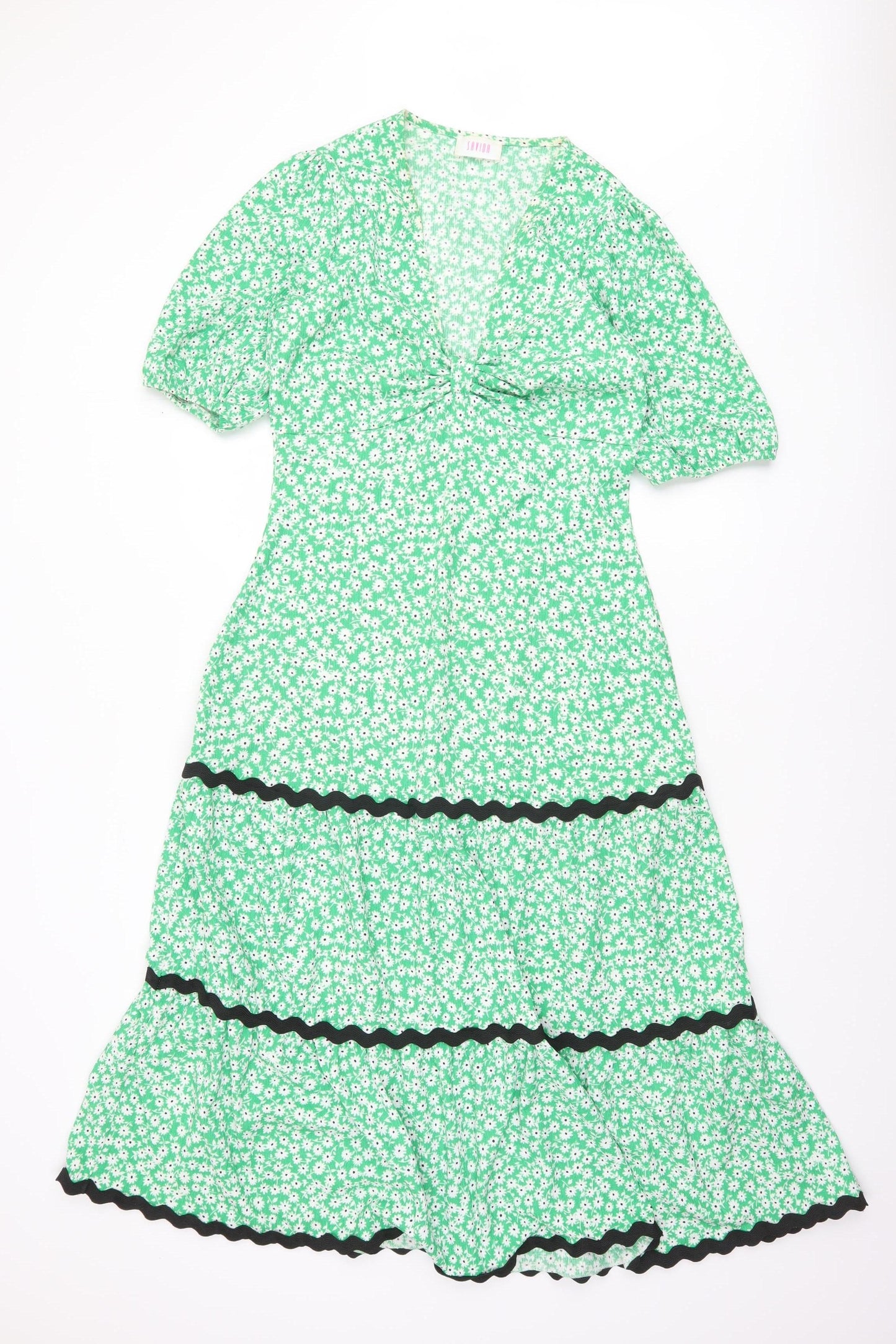 Savida Women’s Green Floral Midi Fit & Flare Dress Size 12