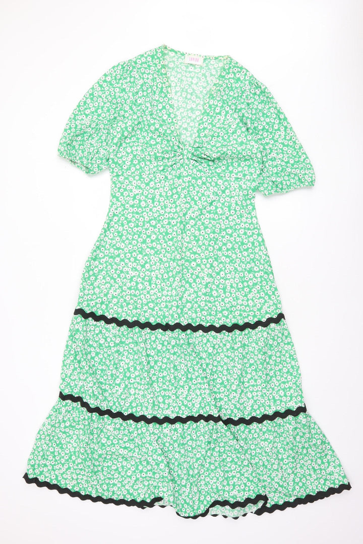 Savida Women’s Green Floral Midi Fit & Flare Dress Size 12