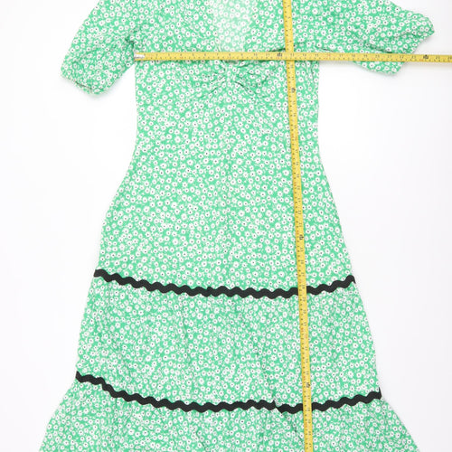 Savida Women’s Green Floral Midi Fit & Flare Dress Size 12