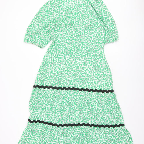 Savida Women’s Green Floral Midi Fit & Flare Dress Size 12