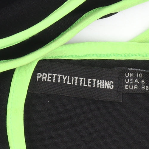 PrettyLittleThing Womens Black Neon Trim One Shoulder Jumpsuit UK 10