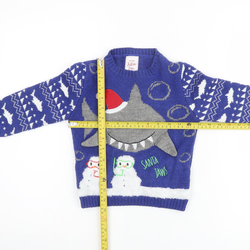 George Boys Blue Santa Jaws Christmas Jumper 2-3 Years Acrylic Knit