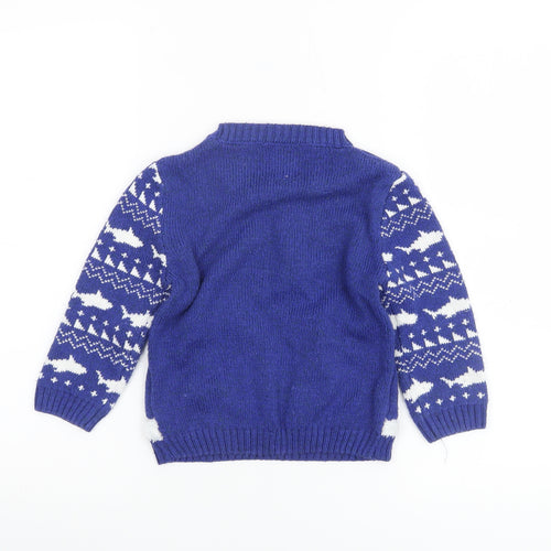 George Boys Blue Santa Jaws Christmas Jumper 2-3 Years Acrylic Knit