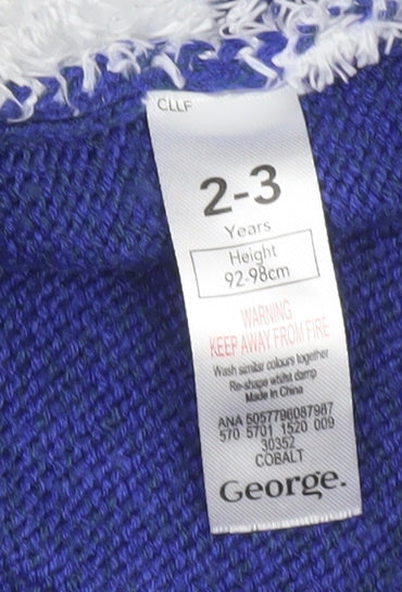 George Boys Blue Santa Jaws Christmas Jumper 2-3 Years Acrylic Knit