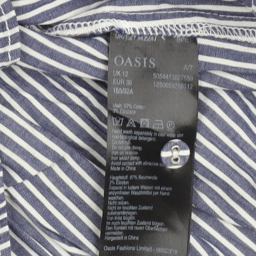 Oasis Women Blue Striped Off Shoulder Shirt Dress Size 12