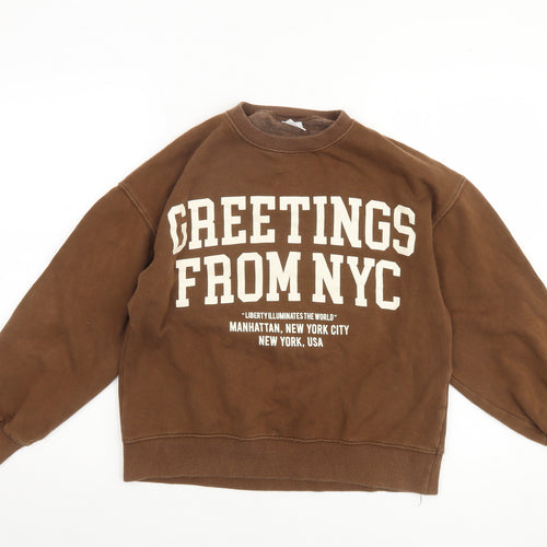 ZARA Boys Brown 13-14 Years Pullover Fleece Sweatshirt NYC Graphic