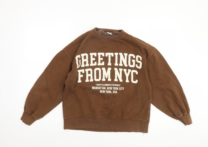 ZARA Boys Brown 13-14 Years Pullover Fleece Sweatshirt NYC Graphic