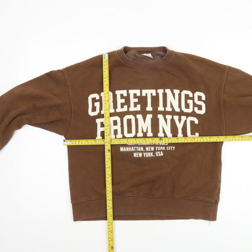 ZARA Boys Brown 13-14 Years Pullover Fleece Sweatshirt NYC Graphic