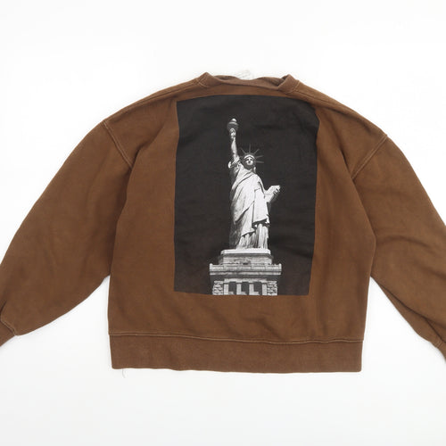 ZARA Boys Brown 13-14 Years Pullover Fleece Sweatshirt NYC Graphic