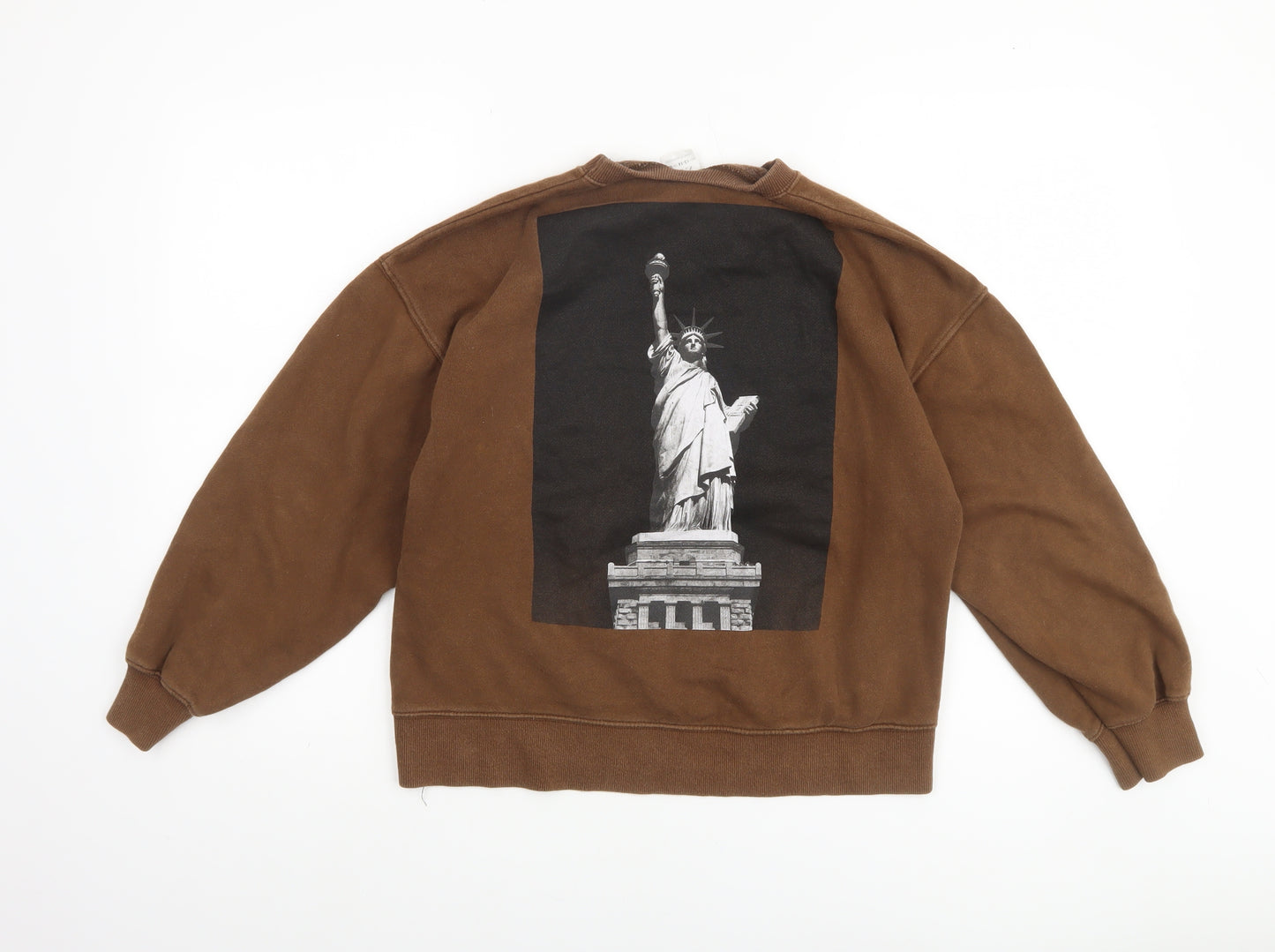 ZARA Boys Brown 13-14 Years Pullover Fleece Sweatshirt NYC Graphic