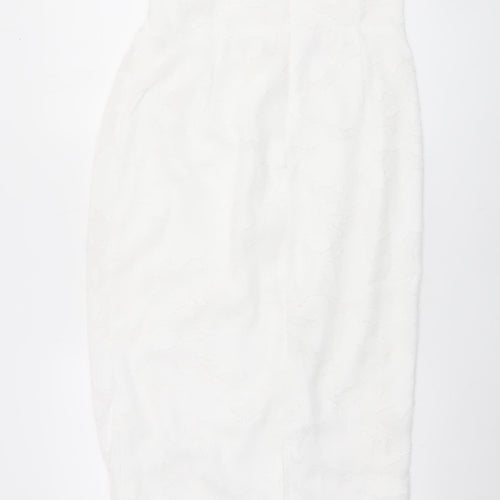 PrettyLittleThing Women White Size 14 Sleeveless Lace Bodycon Midi Dress