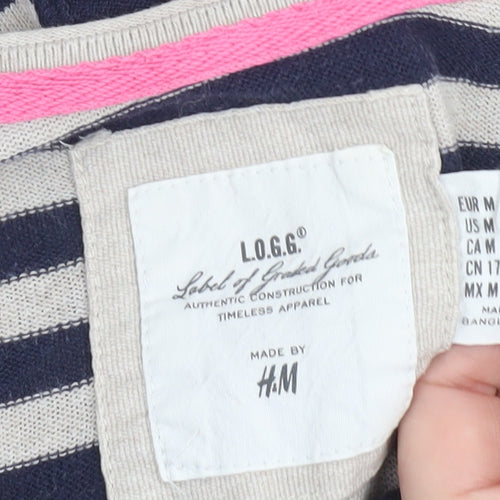 H&M Women’s Blue Striped Cotton Boat Neck Jumper Size 12