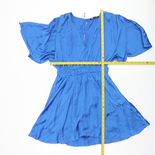 Zara Women Blue Fit & Flare Short Sleeve Short Dress M