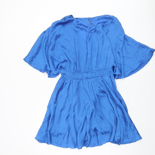 Zara Women Blue Fit & Flare Short Sleeve Short Dress M