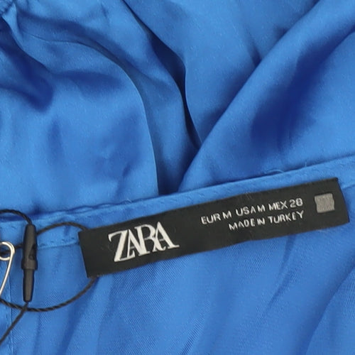 Zara Women Blue Fit & Flare Short Sleeve Short Dress M