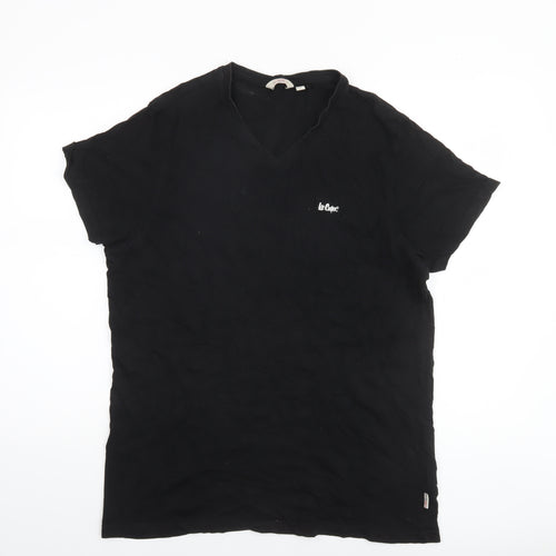 Lee Cooper Men's Black V-Neck Short Sleeve Cotton T-Shirt Size L