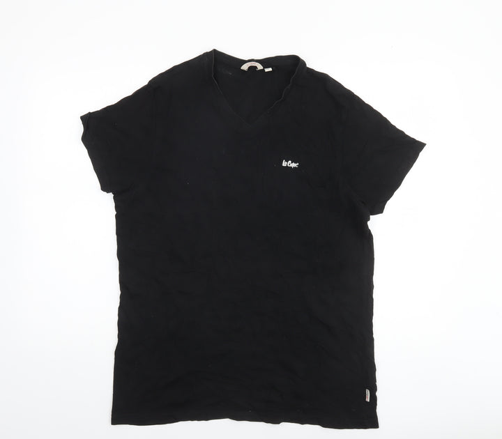 Lee Cooper Men's Black V-Neck Short Sleeve Cotton T-Shirt Size L
