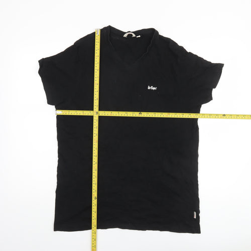 Lee Cooper Men's Black V-Neck Short Sleeve Cotton T-Shirt Size L