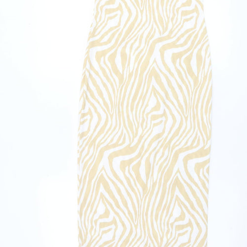 Boohoo Women Beige Zebra Print Sleeveless Bodycon Midi Dress Size 10