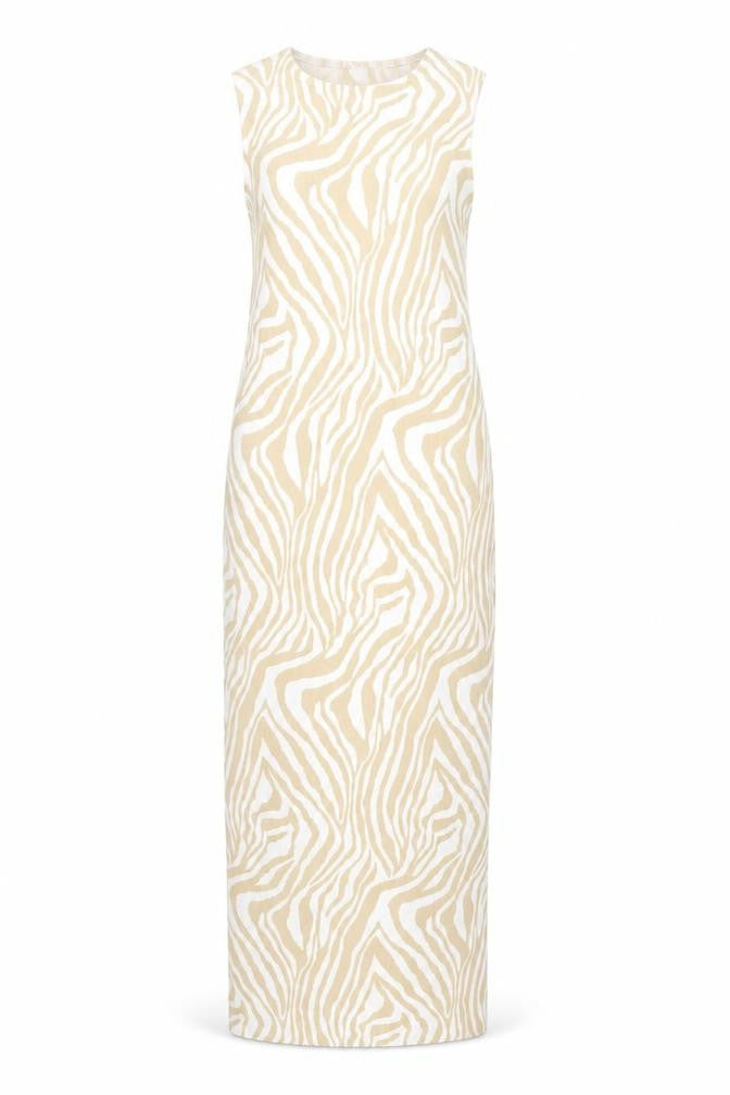 Boohoo Women Beige Zebra Print Sleeveless Bodycon Midi Dress Size 10