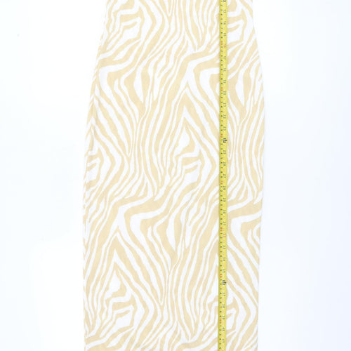 Boohoo Women Beige Zebra Print Sleeveless Bodycon Midi Dress Size 10