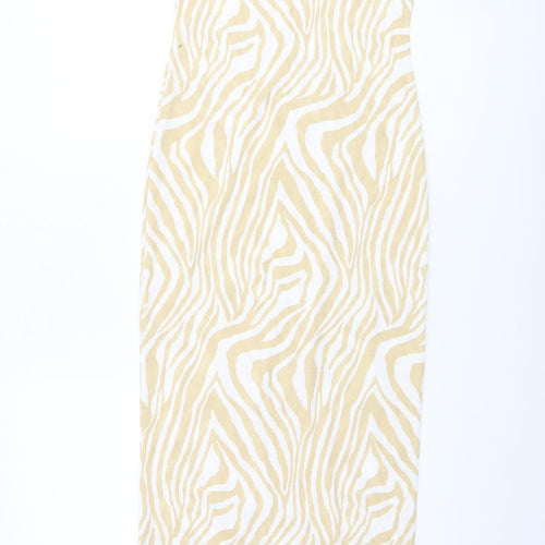 Boohoo Women Beige Zebra Print Sleeveless Bodycon Midi Dress Size 10