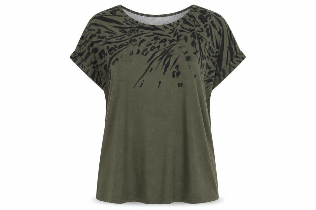 Front view of Apricot women’s green animal print relaxed jumper, size UK 16