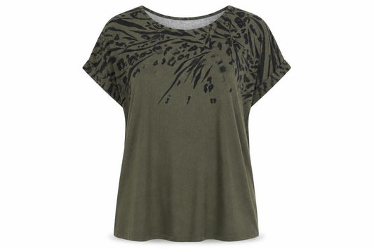 Front view of Apricot women’s green animal print relaxed jumper, size UK 16