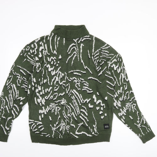 Native Youth Women Green Animal Knit Roll Neck Jumper Size M