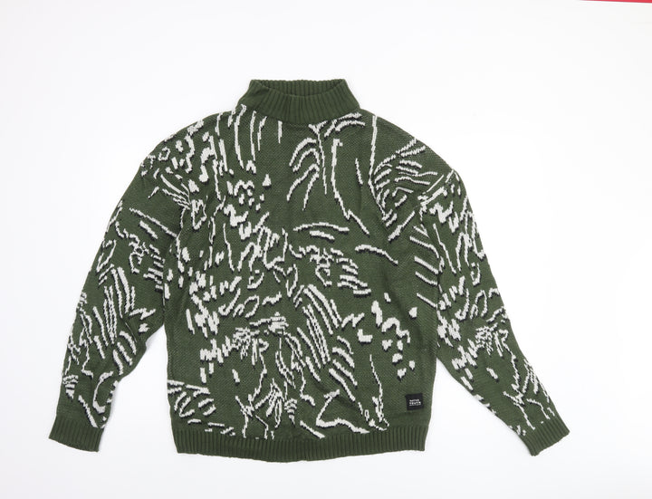 Native Youth Women Green Animal Knit Roll Neck Jumper Size M