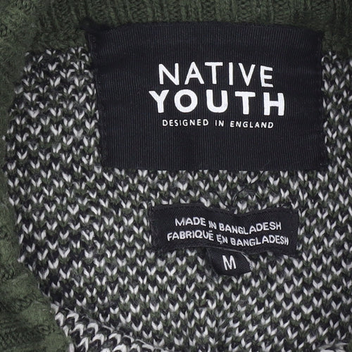 Native Youth Women Green Animal Knit Roll Neck Jumper Size M
