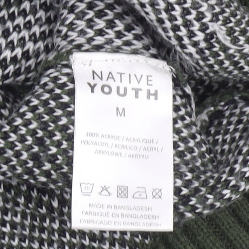 Native Youth Women Green Animal Knit Roll Neck Jumper Size M