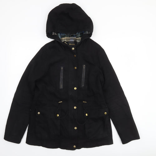 Modo Women Black Cotton Hooded Parka Jacket UK 12