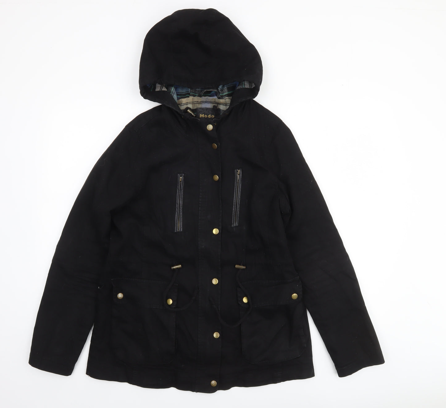 Modo Women Black Cotton Hooded Parka Jacket UK 12