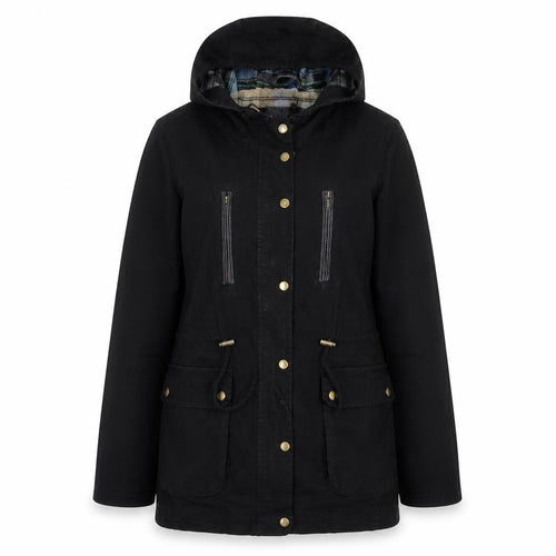 Modo Women Black Cotton Hooded Parka Jacket UK 12