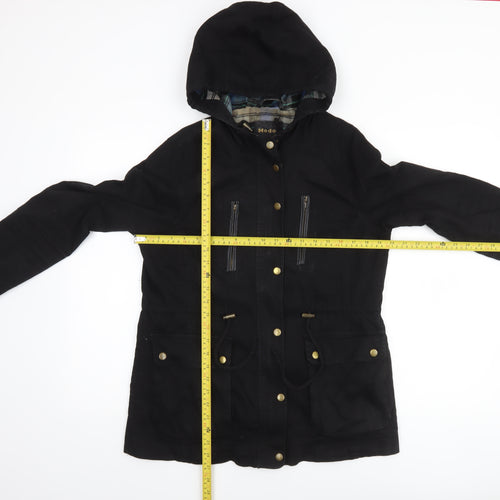 Modo Women Black Cotton Hooded Parka Jacket UK 12