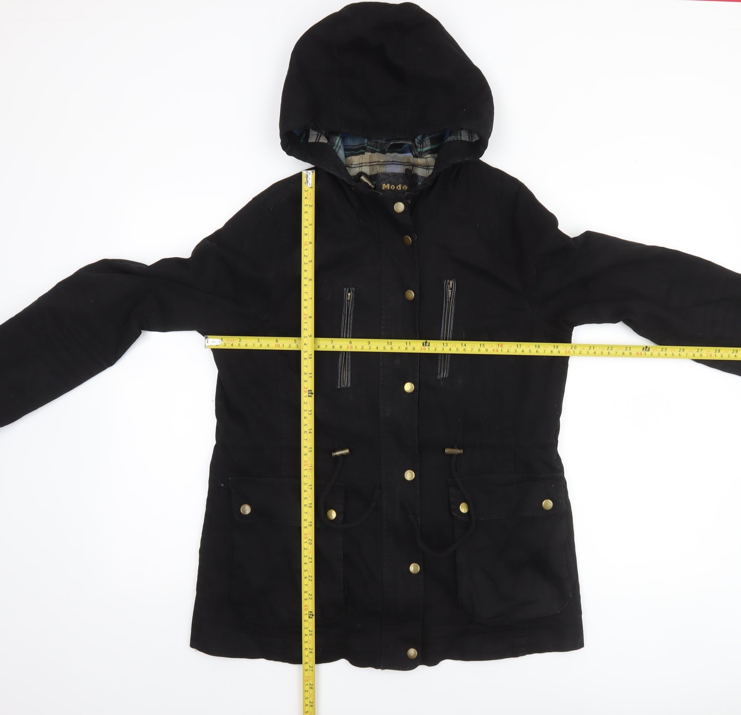 Modo Women Black Cotton Hooded Parka Jacket UK 12