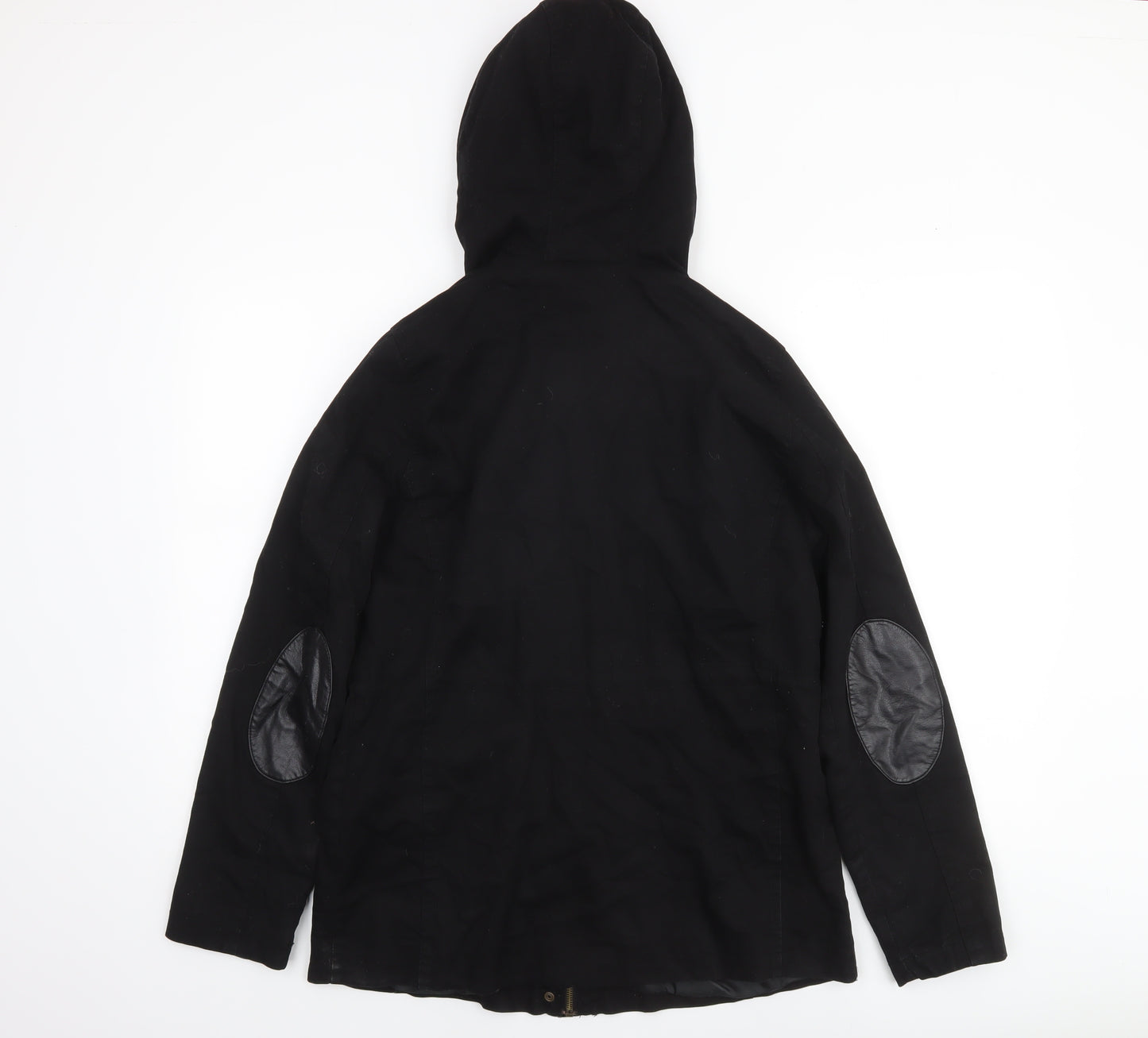Modo Women Black Cotton Hooded Parka Jacket UK 12