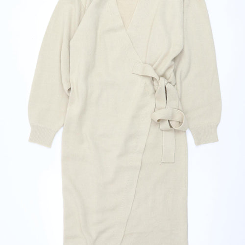 Pretty Lavish Women’s Beige Knit Midi Wrap Dress Size S