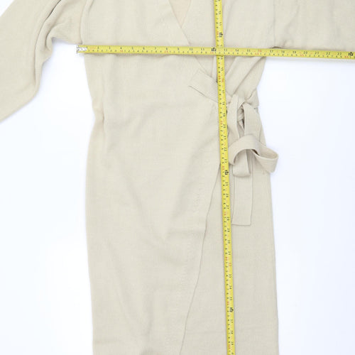 Pretty Lavish Women’s Beige Knit Midi Wrap Dress Size S