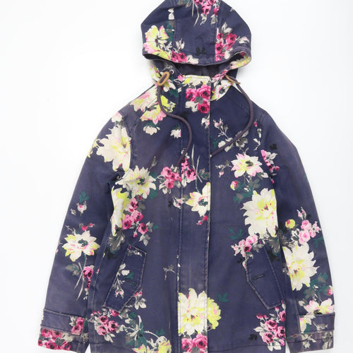 Joules Womens Blue Floral Waterproof Hooded Rain Coat Size 8