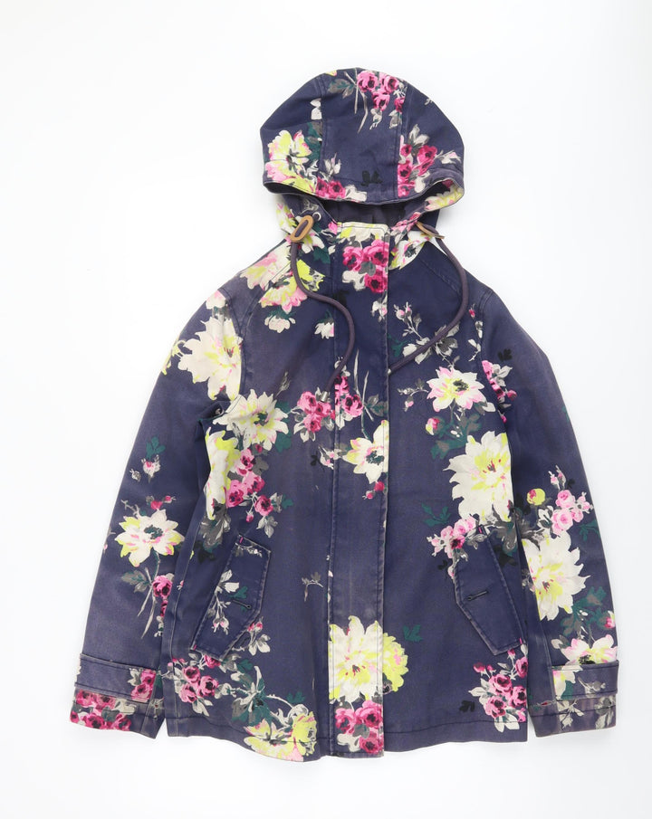 Joules Womens Blue Floral Waterproof Hooded Rain Coat Size 8