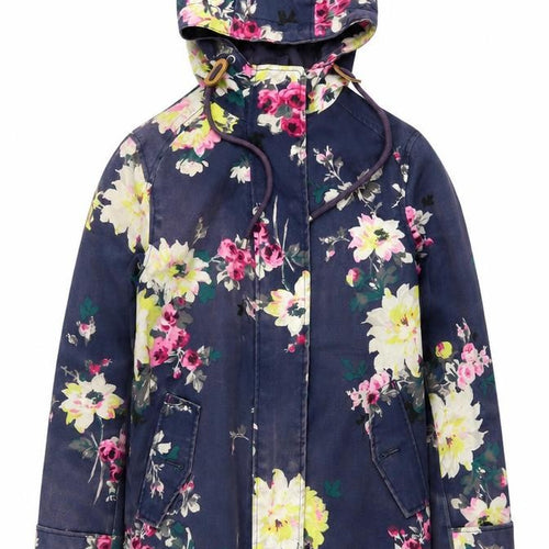 Joules Womens Blue Floral Waterproof Hooded Rain Coat Size 8