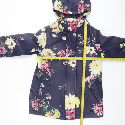 Joules Womens Blue Floral Waterproof Hooded Rain Coat Size 8