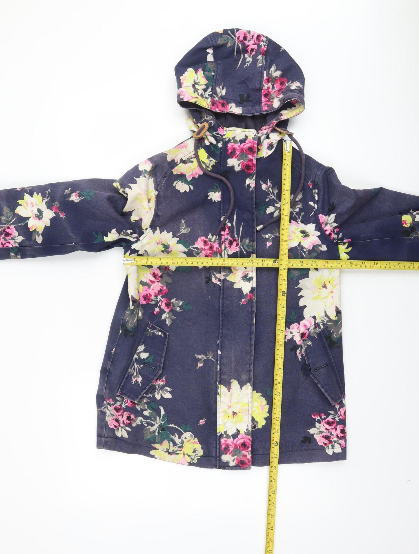 Joules Womens Blue Floral Waterproof Hooded Rain Coat Size 8
